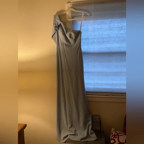 blue dress for baby girl Dusty Blue One Shoulder Bridesmaid Dresses Elegant One Shoulder Stretch  Satin Sleeveless Sheath/Column Bridesmaid Dresses main image 0